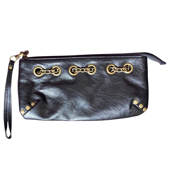 Faux Leather Wristlet Gold Chain Accessory Rectangle Slouchy emo grunge wallet - Picture 2 of 11